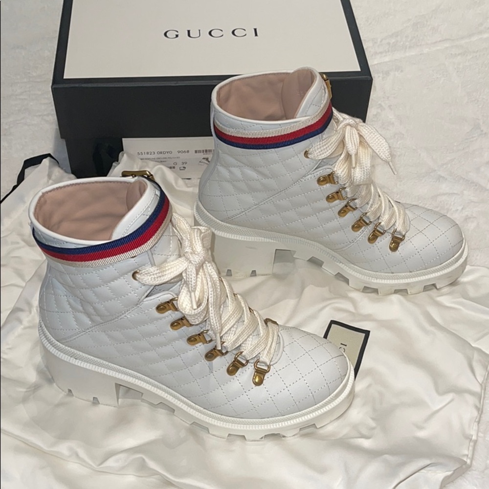 Gucci Trip Grosgrain Stripe Quilted Leather Boots